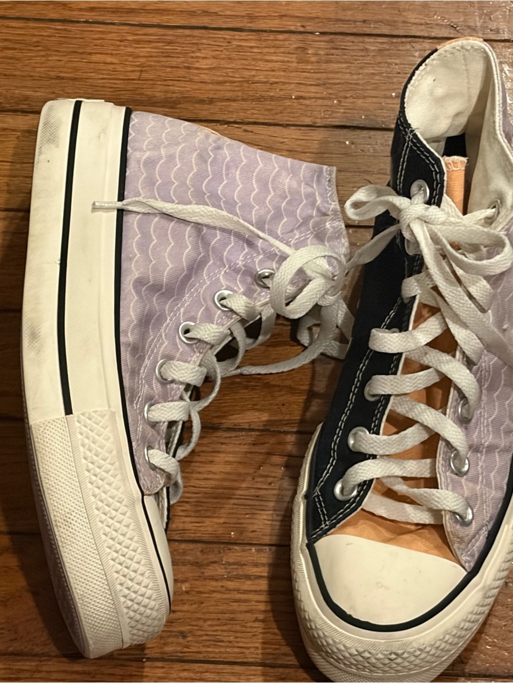 CONVERSE ALL STAR BLACK HIGH TOPS WITH Purple & Orange ACCENTS, WOMENS SIZE 8